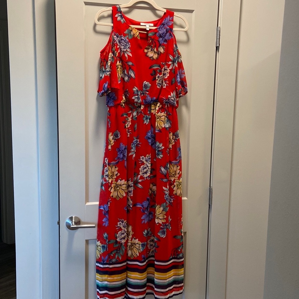 NWOT Tacera Derek Lam 10 Crosby Floral Stripe Cold Shoulder Maxi dress sz 4 EUC - Picture 3 of 16